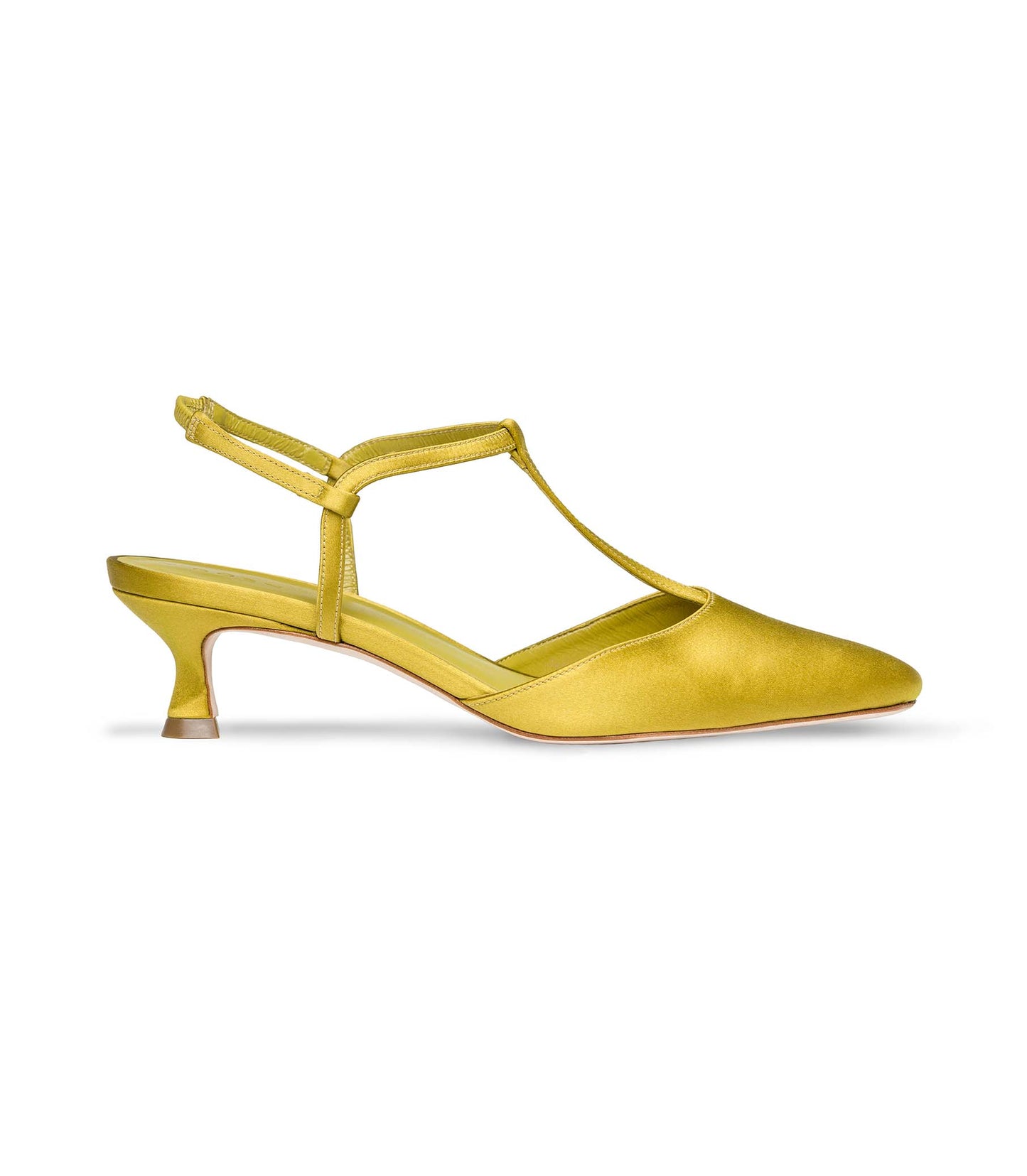 DÔEN Women Tabitha T-Strap Heel - Golden Palm Satin