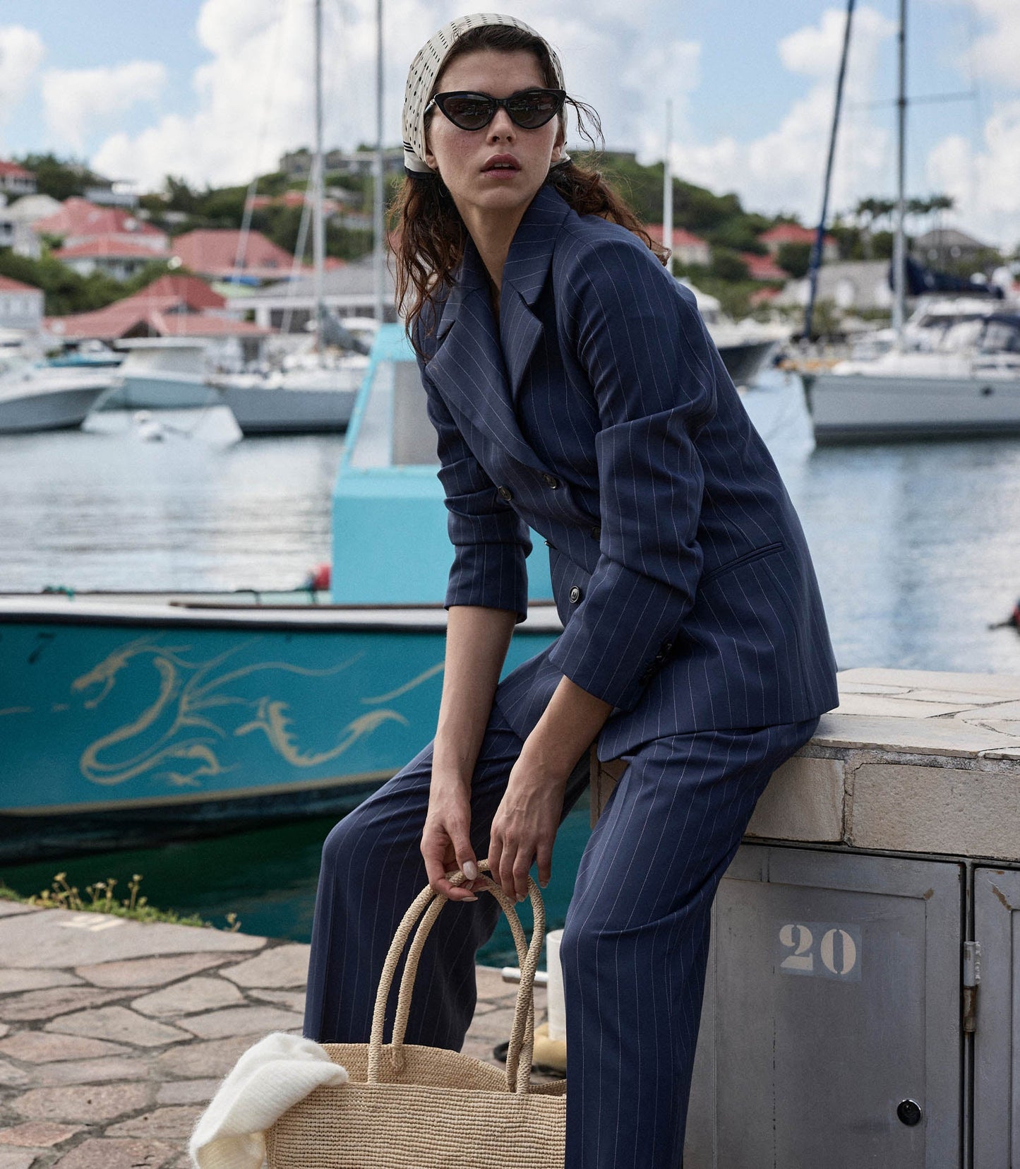 DÔEN Women Olivia Pant - Navy Gessato Stripe