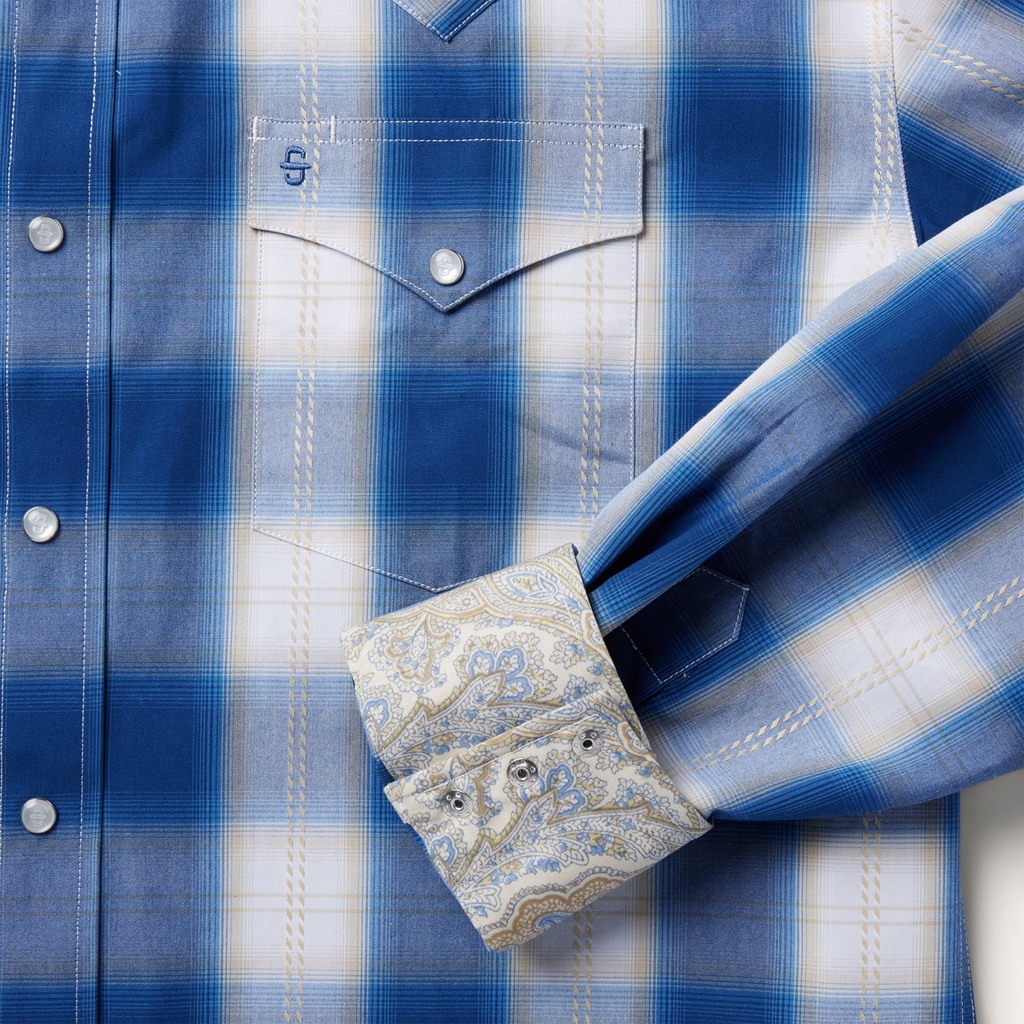 Stetson Navy Gold Ombre Plaid Western Shirt