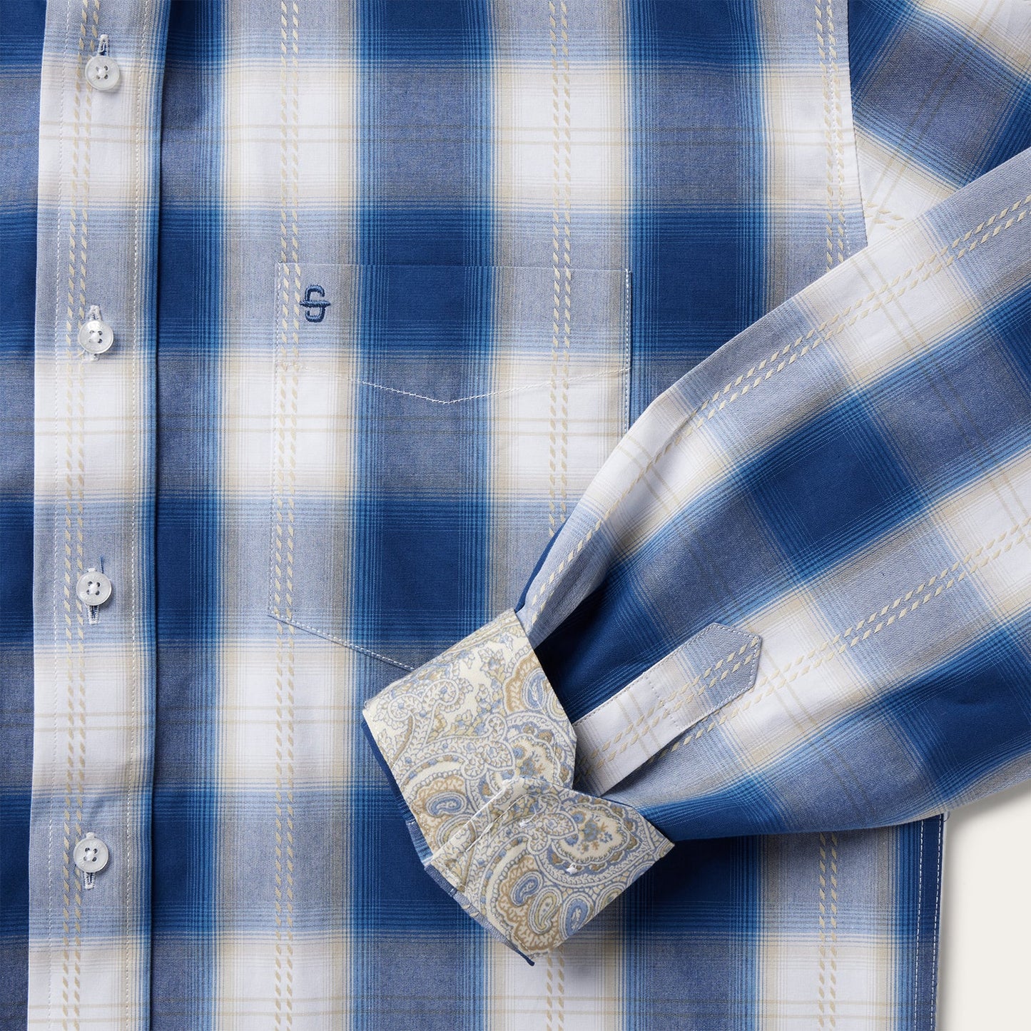 Stetson Navy Gold Ombre Plaid Short Sleeve Western Shirt