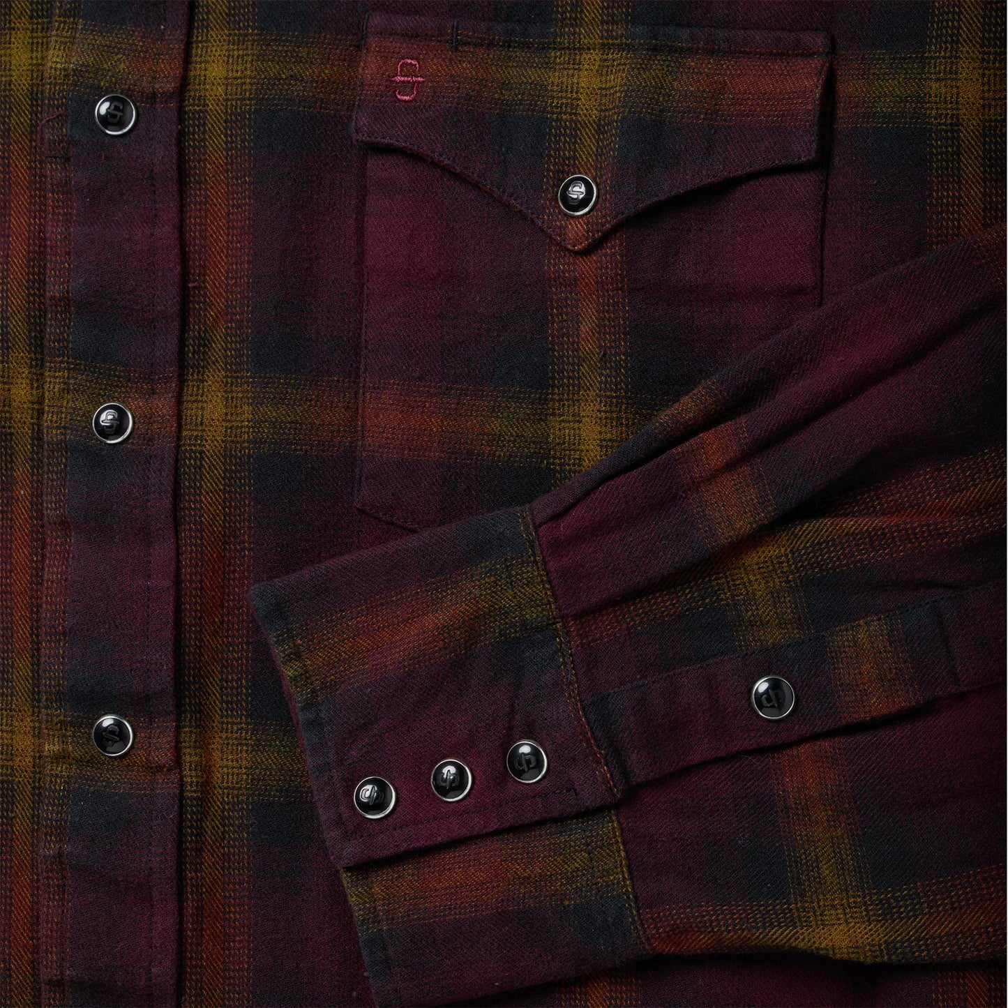 Stetson Black Wine Plaid Flannel Western Shirt