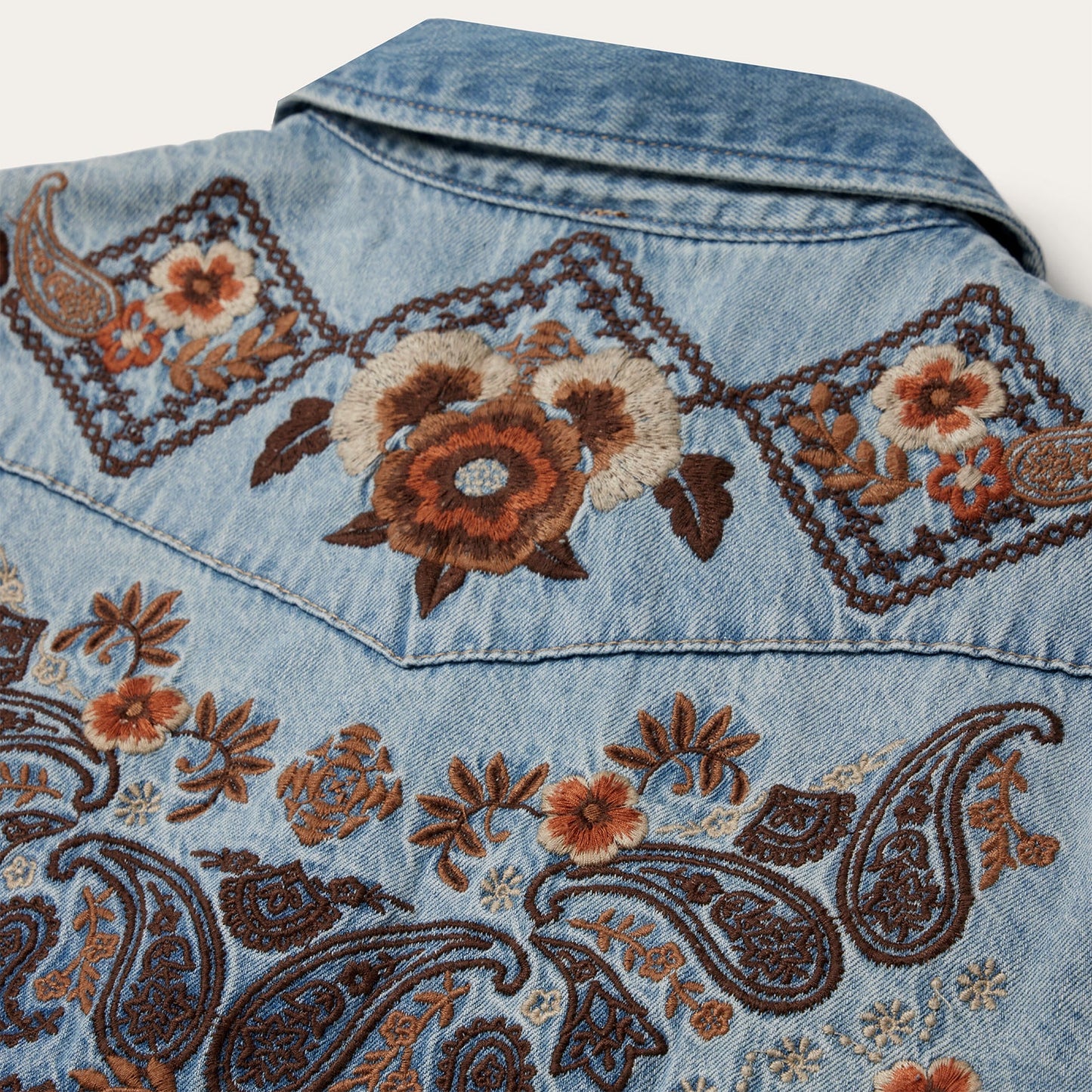 Stetson Floral Embroidered Denim Shirt Dress