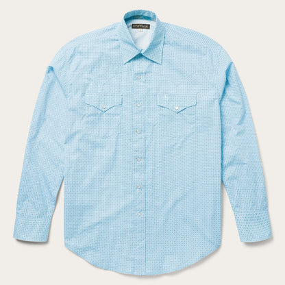 Stetson Blue Lattice Print Western Shirt