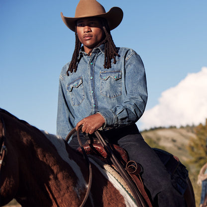 Stetson Turquoise Snap Western Denim Shirt