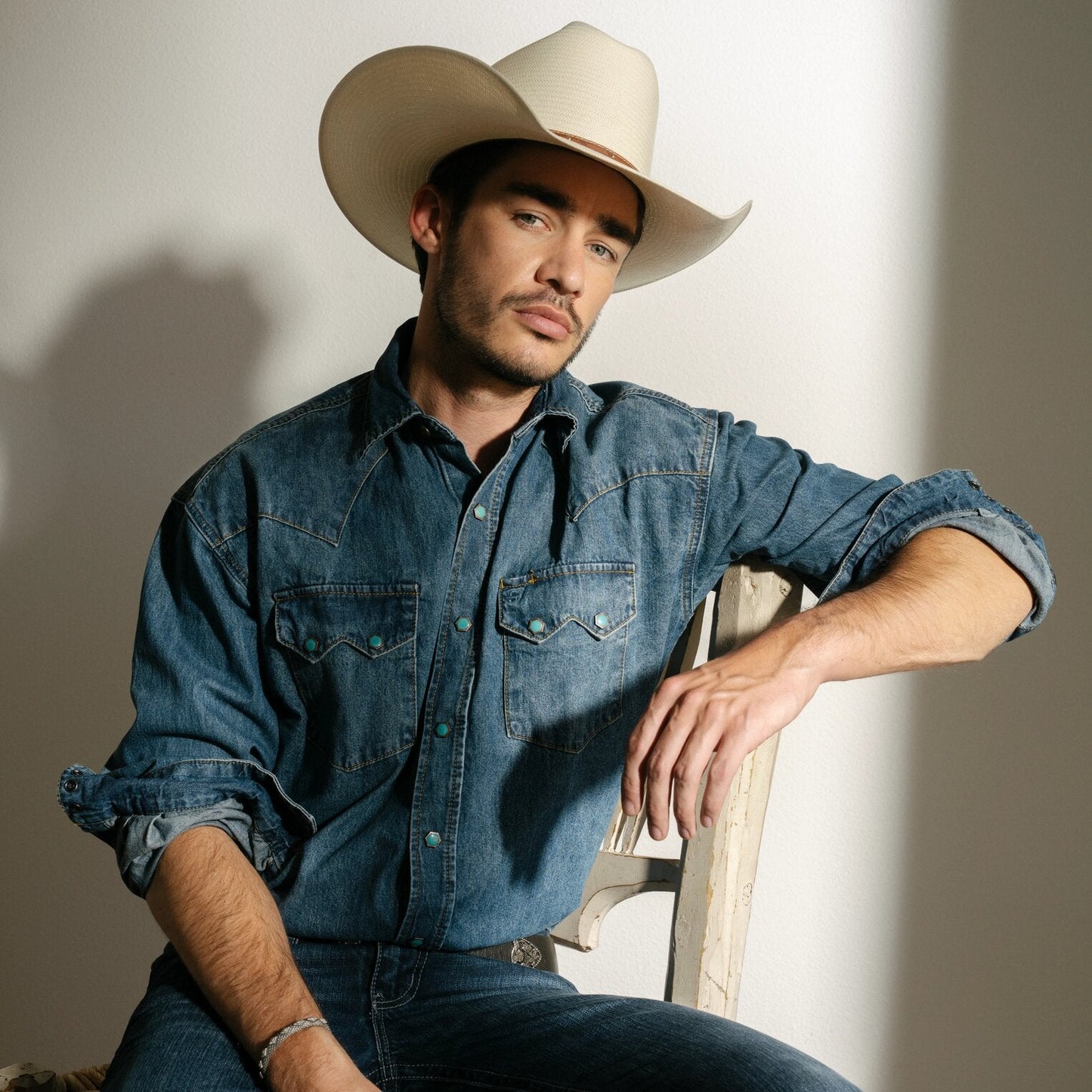 Stetson Turquoise Snap Western Denim Shirt