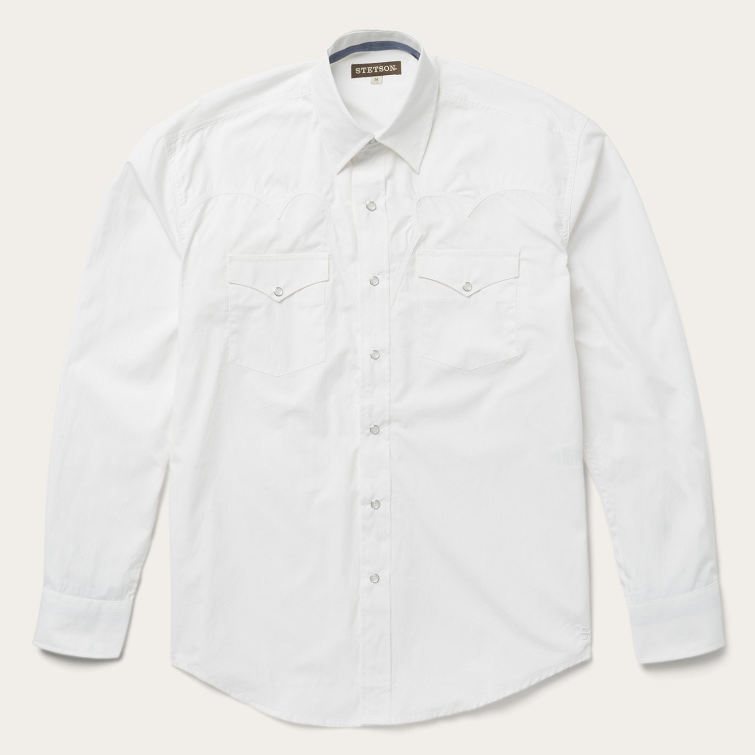 Stetson Classic Solid Snap Poplin Shirt In Optic White