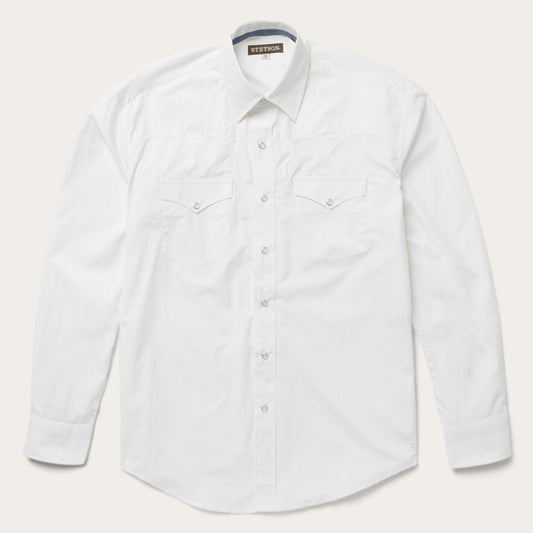 Stetson Classic Solid Snap Poplin Shirt In Optic White