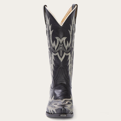 Stetson Tina Black & White Flame Embroidered Cowboy Boot