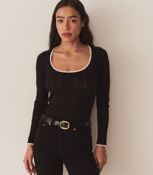 DÔEN Women Romy Tee - Black Quelle Jolie Pointelle