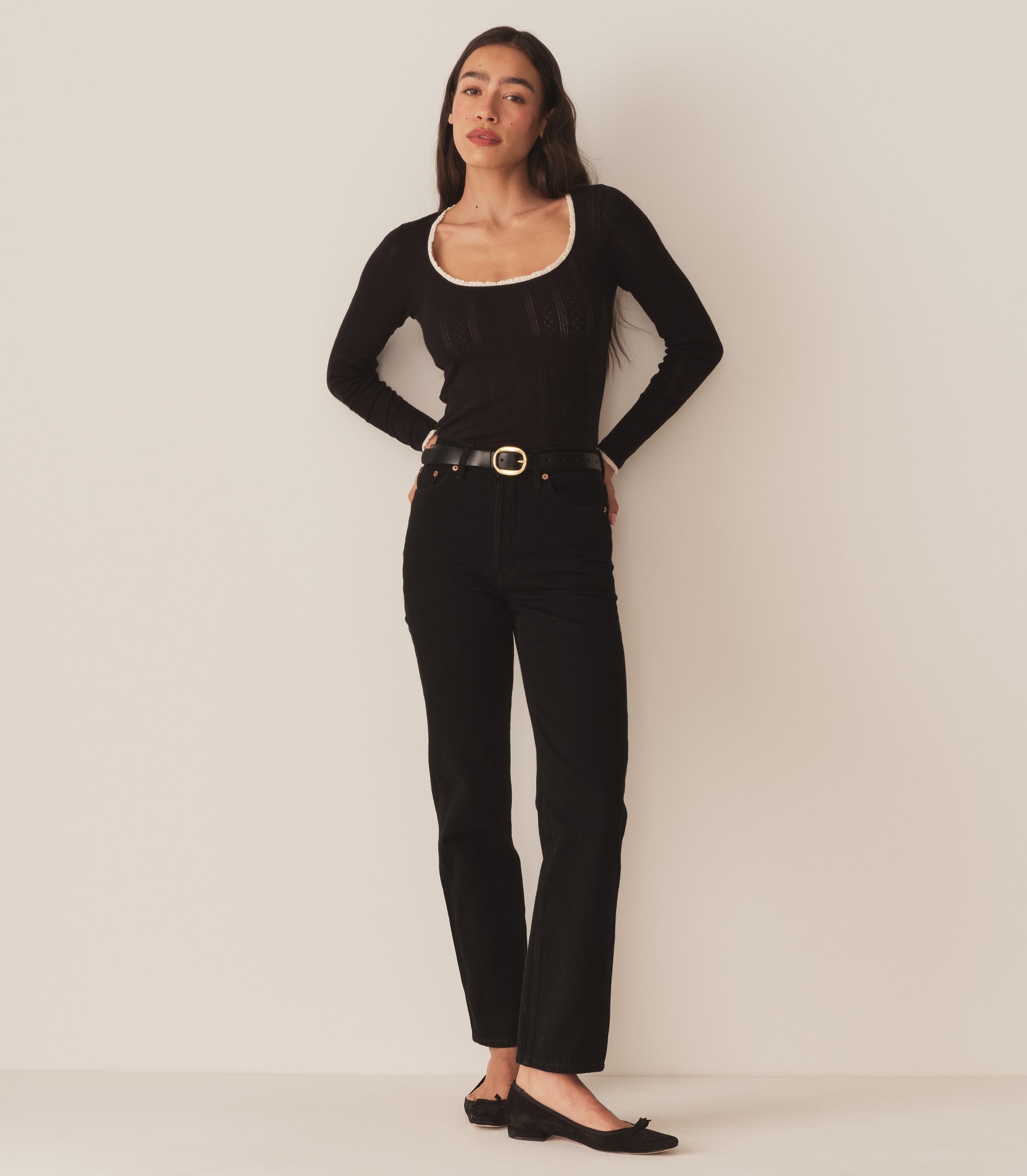 DÔEN Women Romy Tee - Black Quelle Jolie Pointelle
