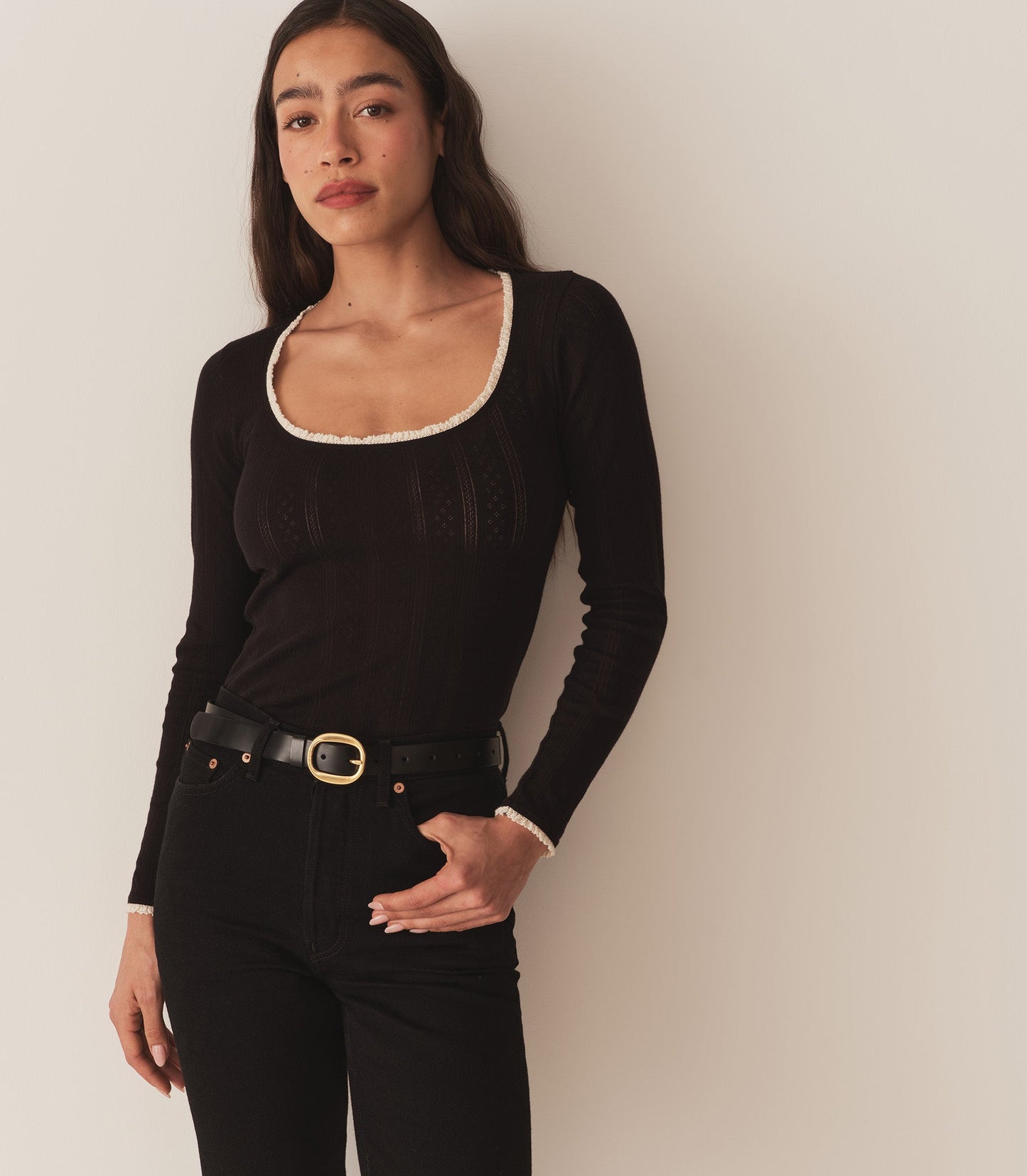 DÔEN Women Romy Tee - Black Quelle Jolie Pointelle