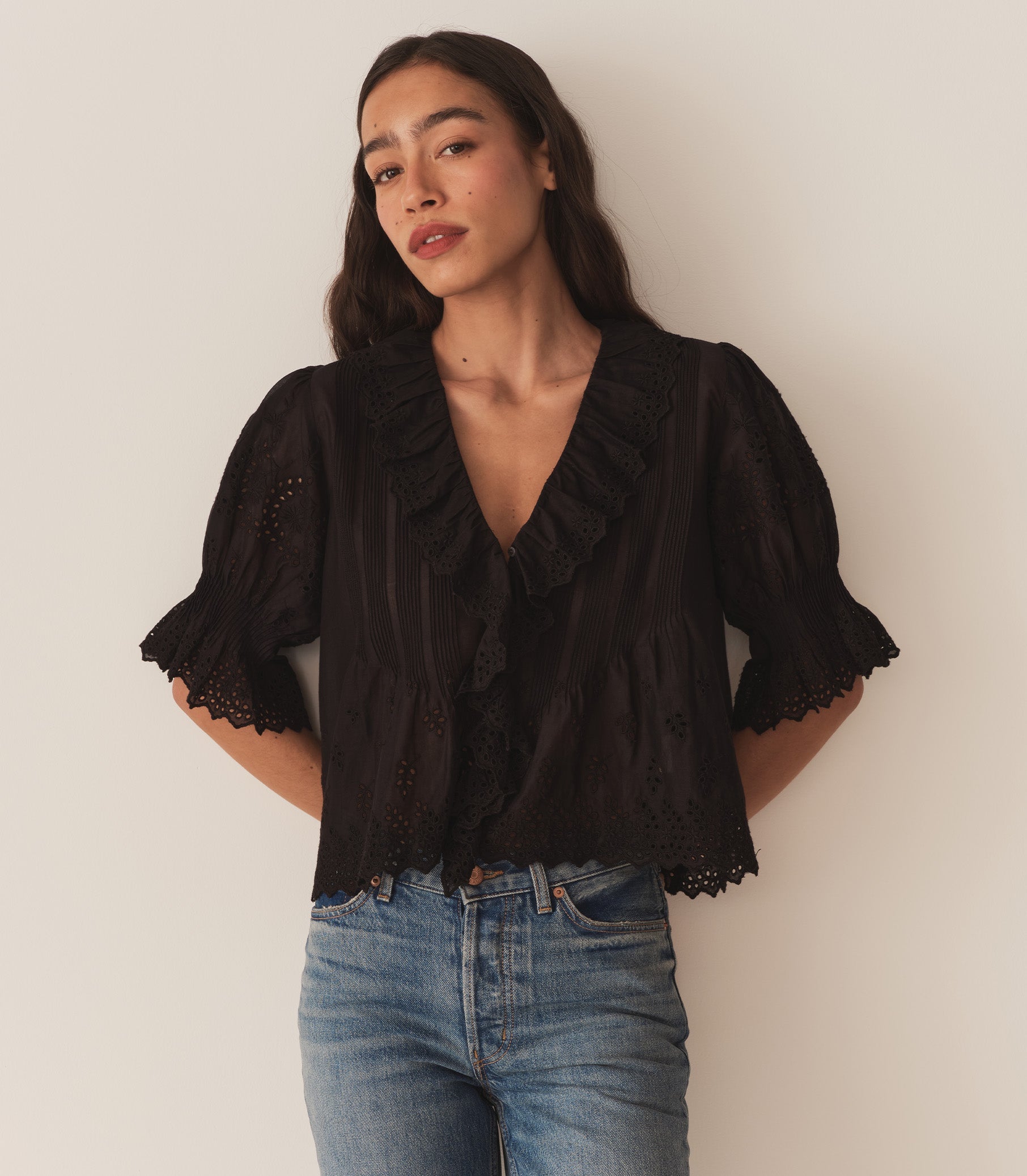DÔEN Women Henri Top - Black Eyelet