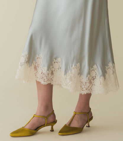 DÔEN Women Tabitha T-Strap Heel - Golden Palm Satin