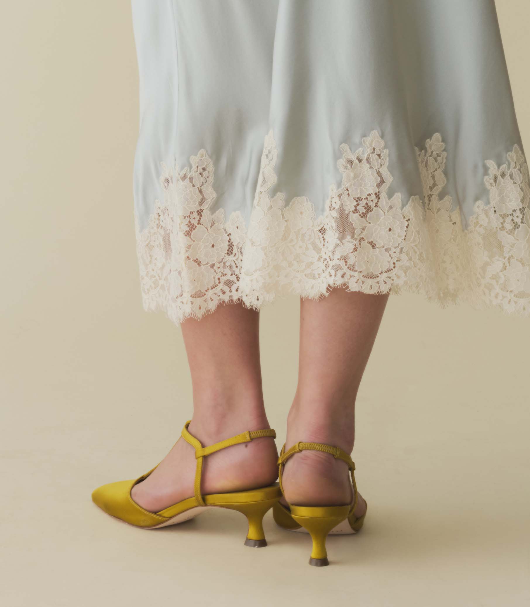 DÔEN Women Tabitha T-Strap Heel - Golden Palm Satin