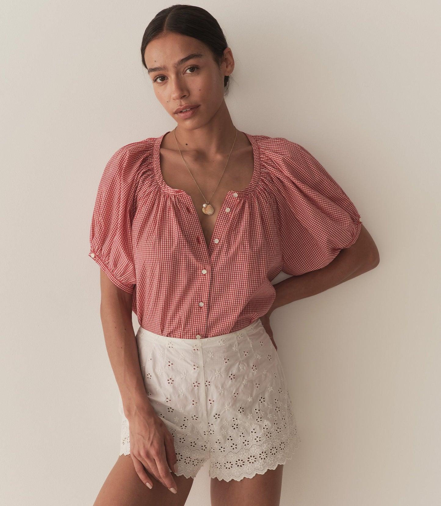 DÔEN Women June Top - Cerise Paris Gingham
