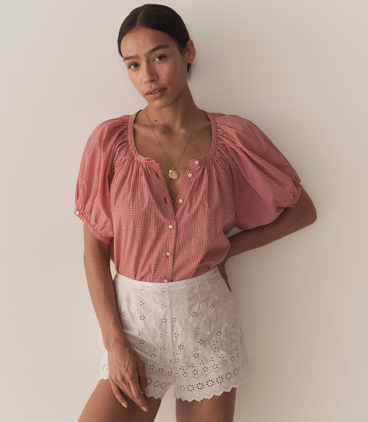 DÔEN Women June Top - Cerise Paris Gingham