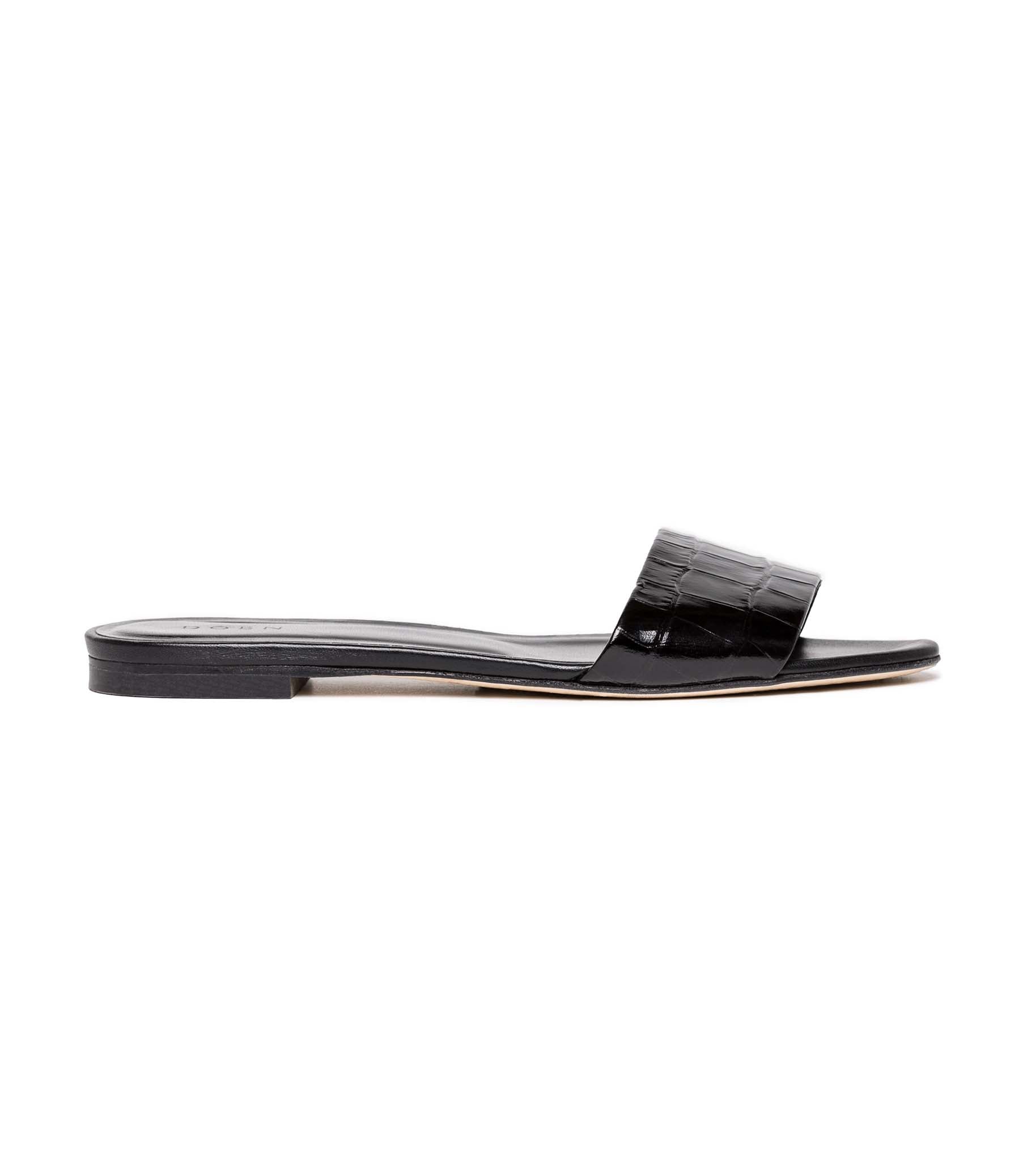 DÔEN Women Angelica Sandal - Black Faux Croc
