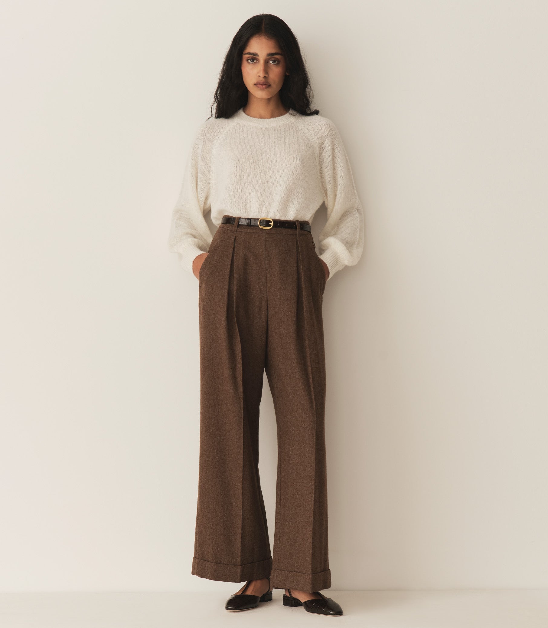 DÔEN Women Lawrence Pant - Brown Herringbone
