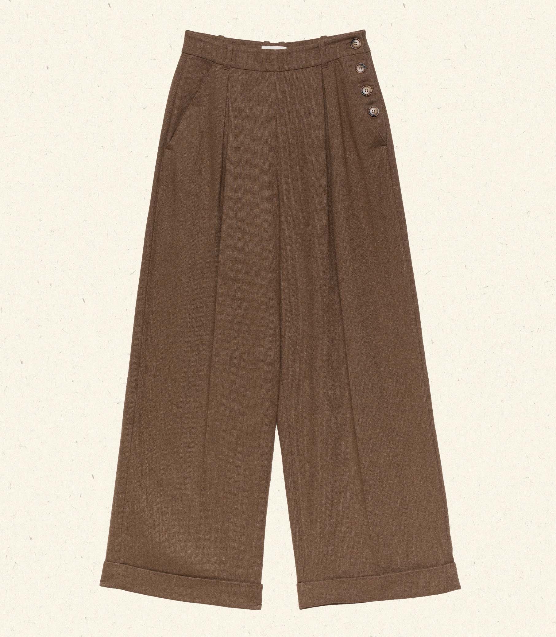 DÔEN Women Lawrence Pant - Brown Herringbone