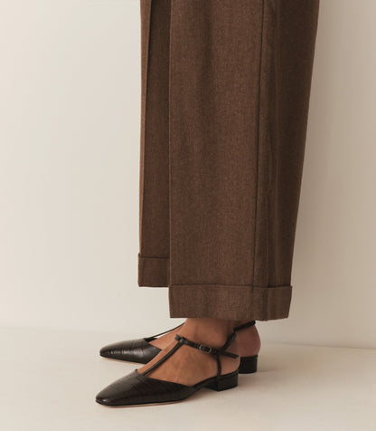 DÔEN Women Cristina T-Strap Flat - Brown Faux Croc