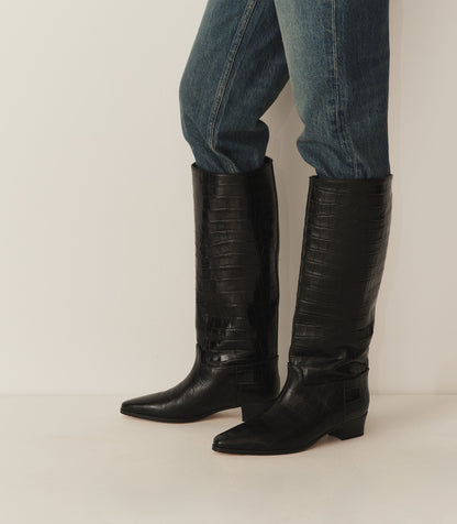 DÔEN Women Riviera Boot - Black Faux Croc