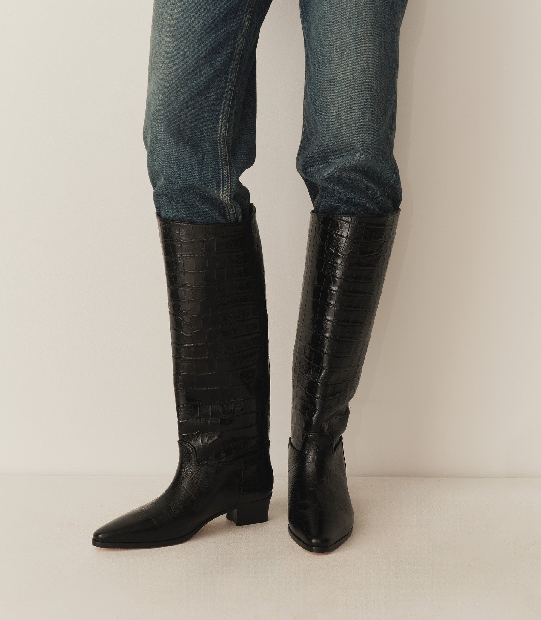 DÔEN Women Riviera Boot - Black Faux Croc