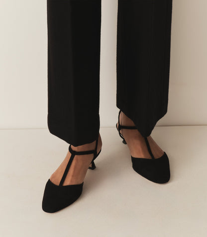 DÔEN Women Tabitha T-Strap Heel - Black Suede