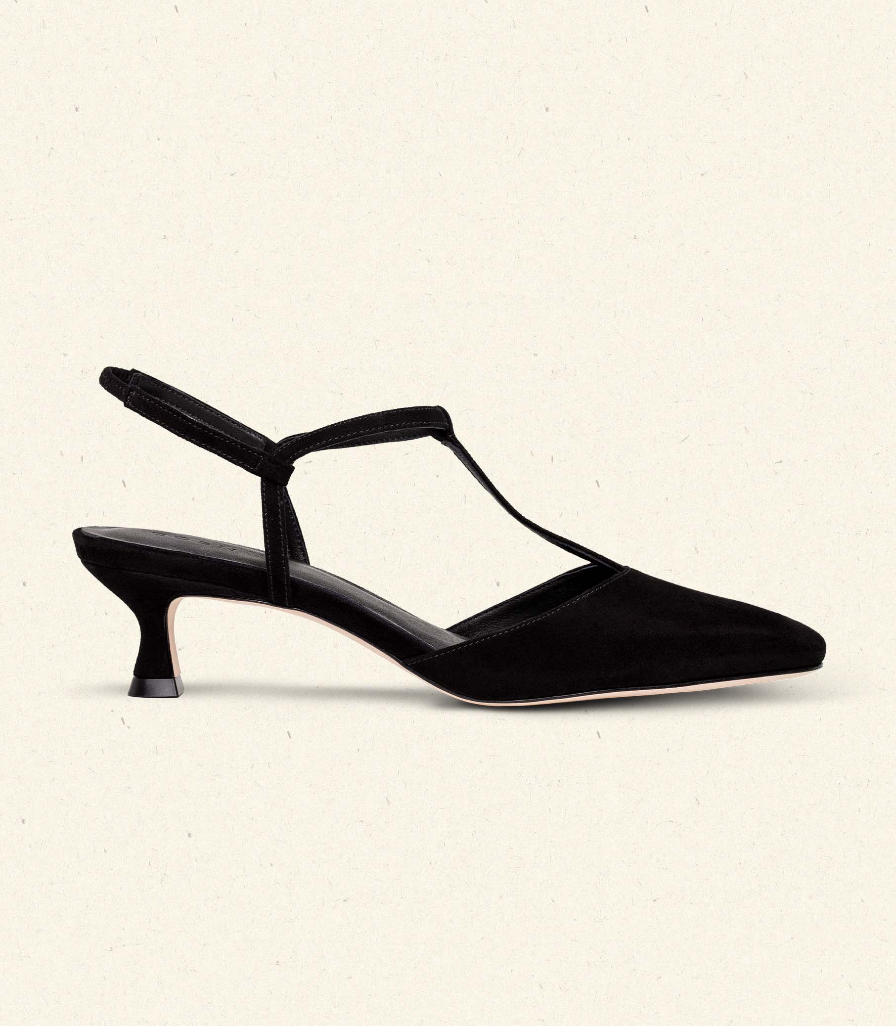 DÔEN Women Tabitha T-Strap Heel - Black Suede