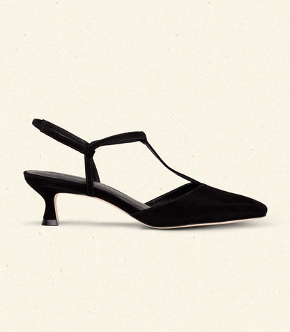 DÔEN Women Tabitha T-Strap Heel - Black Suede