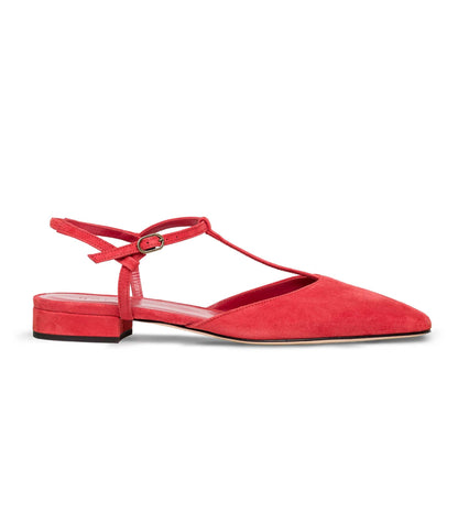 DÔEN Women Cristina T-Strap Flat - Fuego Suede