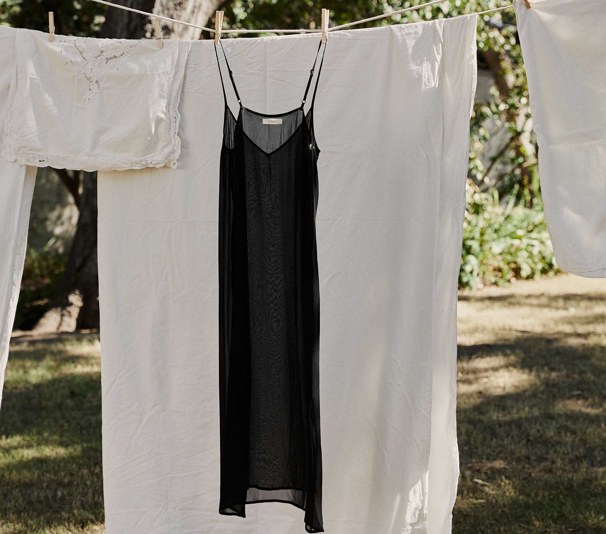 DÔEN Women Long Deep V-Neck Slip - Black