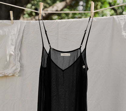 DÔEN Women Long Deep V-Neck Slip - Black