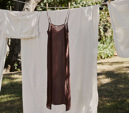DÔEN Women Long Deep V-Neck Slip - Umber