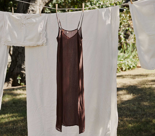 DÔEN Women Long Deep V-Neck Slip - Umber