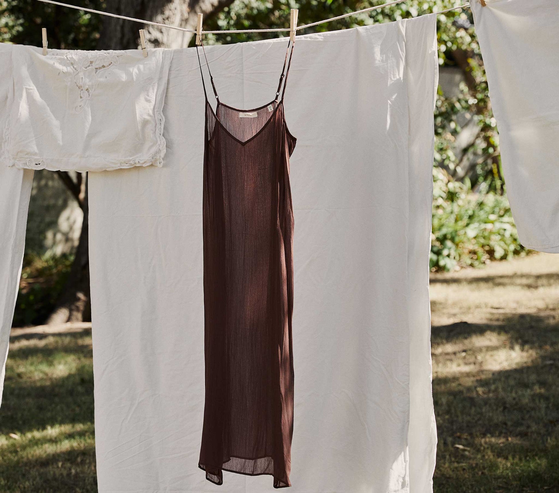 DÔEN Women Long Deep V-Neck Slip - Umber