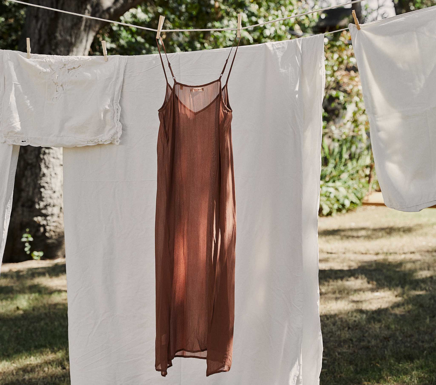 DÔEN Women Long Deep V-Neck Slip - Carob