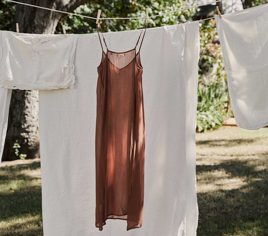 DÔEN Women Long Deep V-Neck Slip - Carob