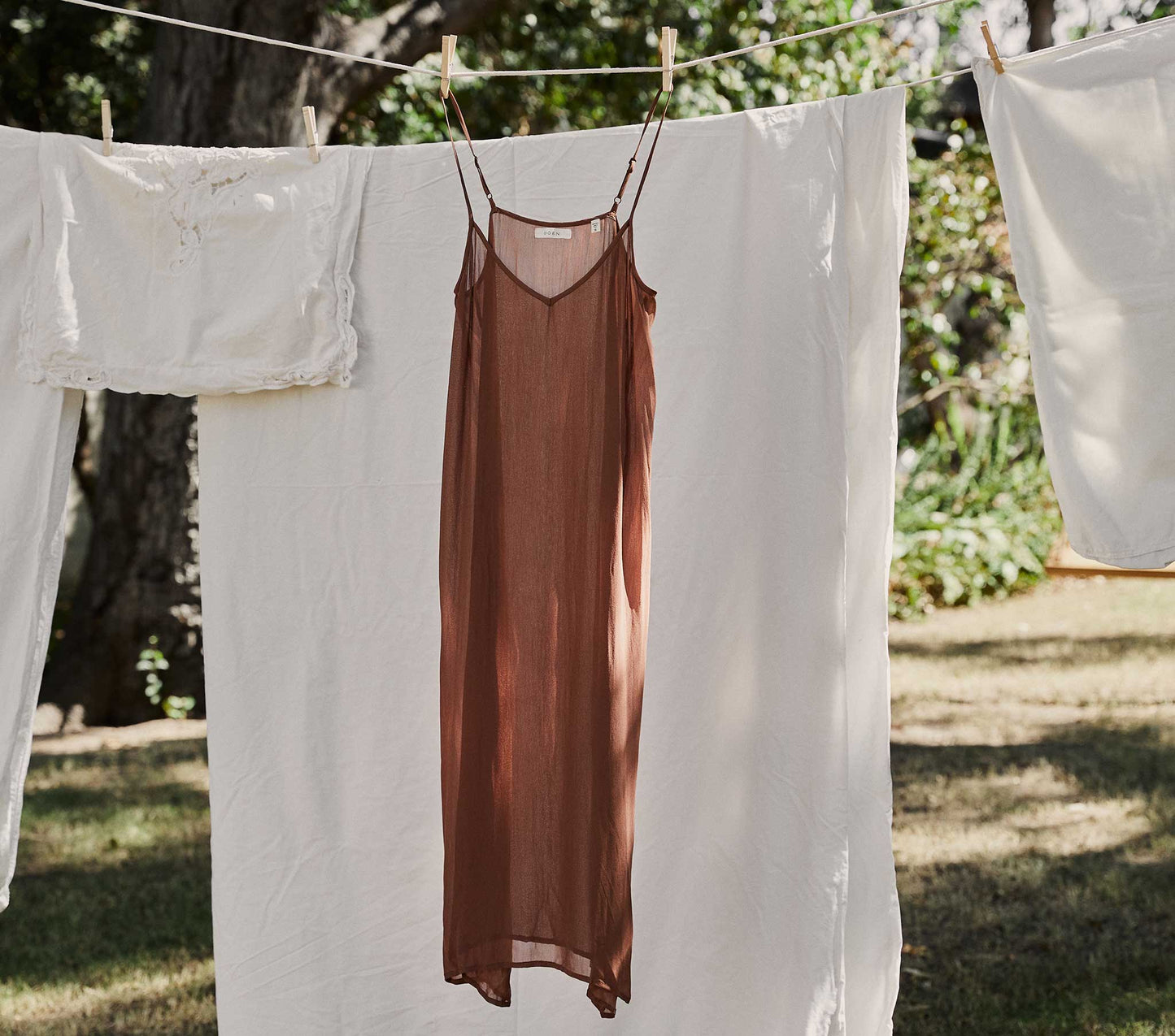 DÔEN Women Long Deep V-Neck Slip - Carob
