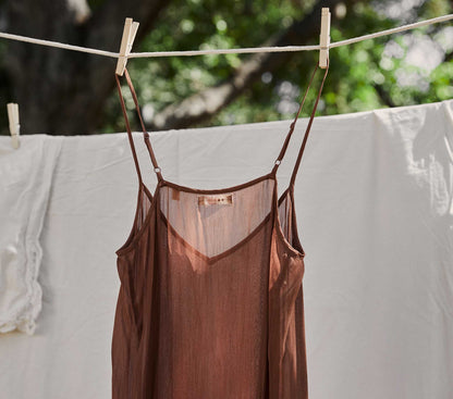 DÔEN Women Long Deep V-Neck Slip - Carob