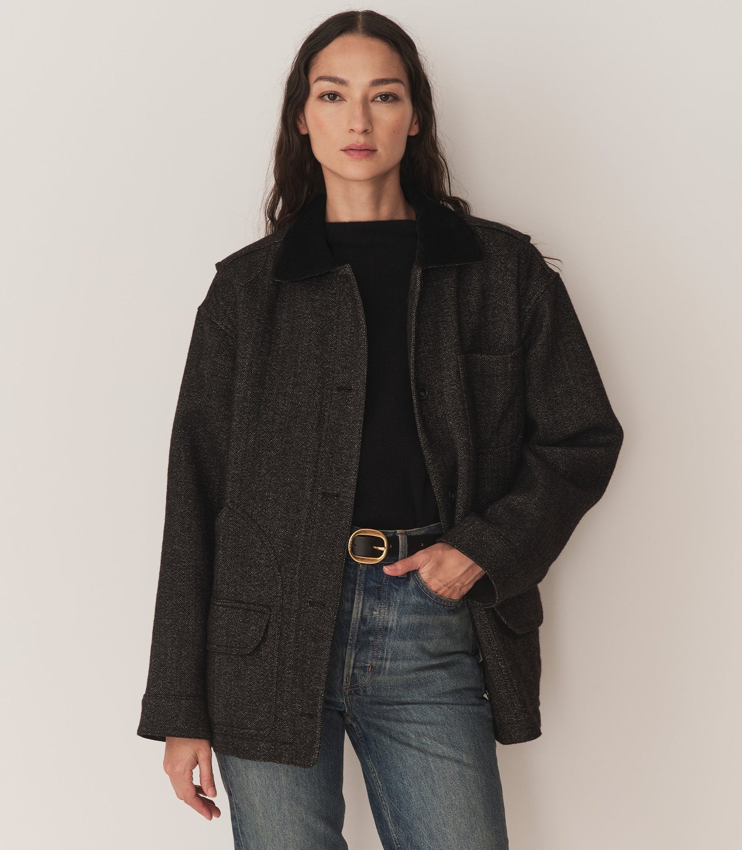 DÔEN Women Pascual Wool Jacket - Charcoal Herringbone