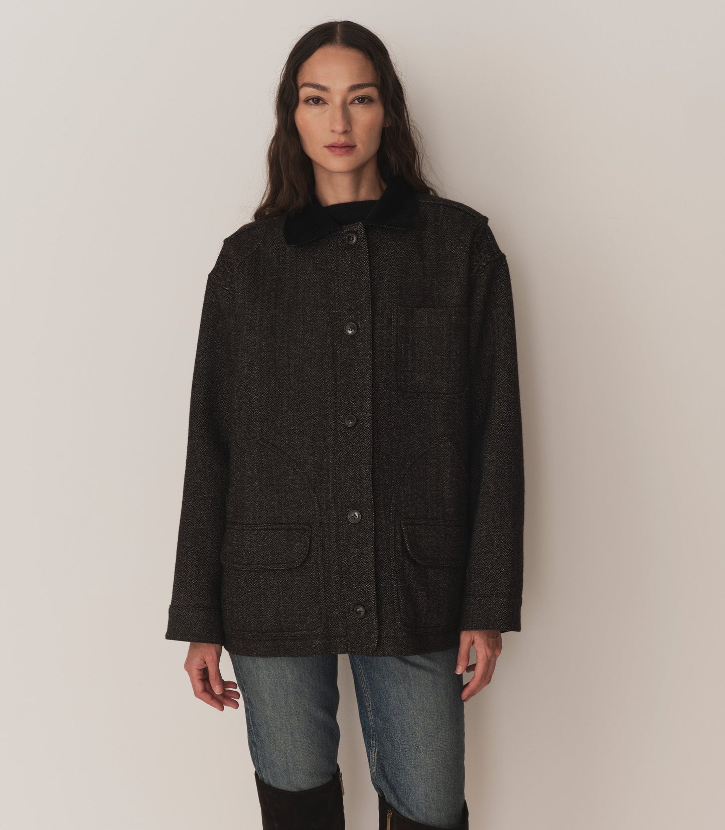 DÔEN Women Pascual Wool Jacket - Charcoal Herringbone