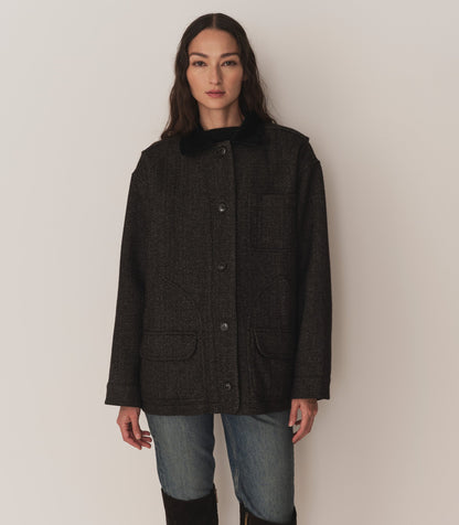 DÔEN Women Pascual Wool Jacket - Charcoal Herringbone