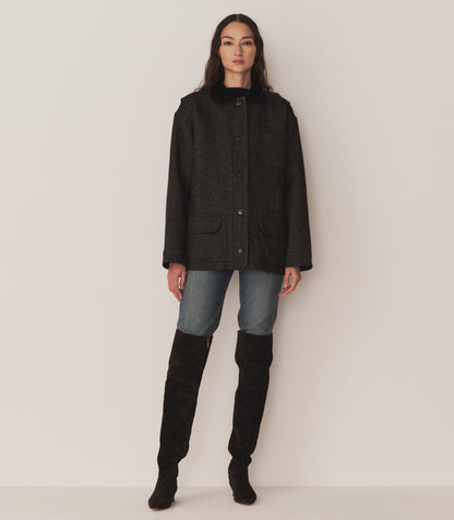 DÔEN Women Pascual Wool Jacket - Charcoal Herringbone
