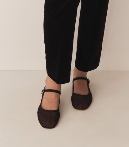 DÔEN Women Mary Jane Slipper - Black Mesh Dot