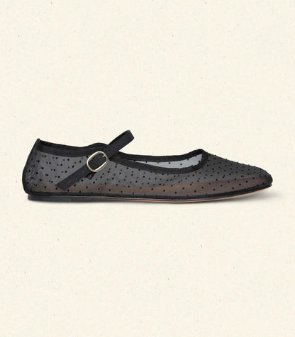 DÔEN Women Mary Jane Slipper - Black Mesh Dot