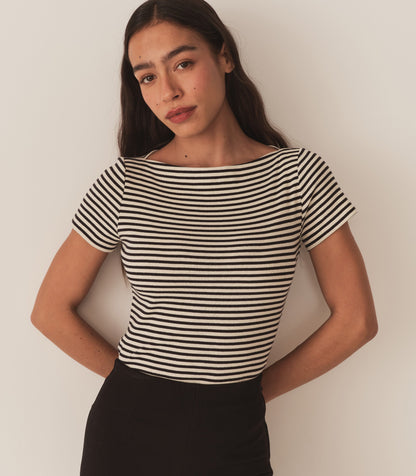 DÔEN Women Pauline Tee - Black Venetia Stripe
