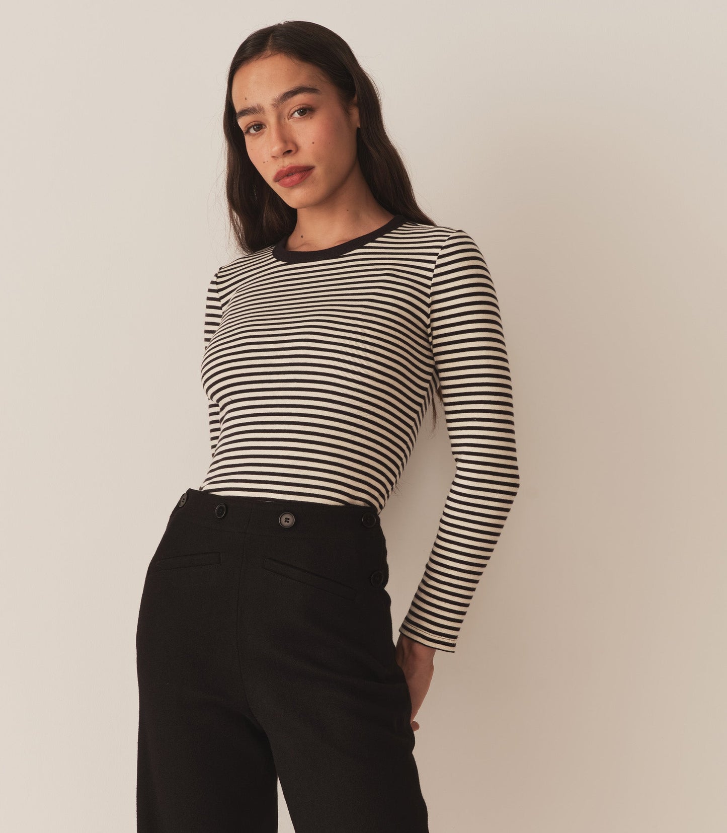 DÔEN Women Annie Tee - Black Venetia Stripe