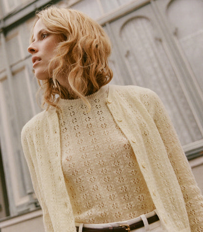 DÔEN Women Danae Pointelle Cardigan - Vanilla