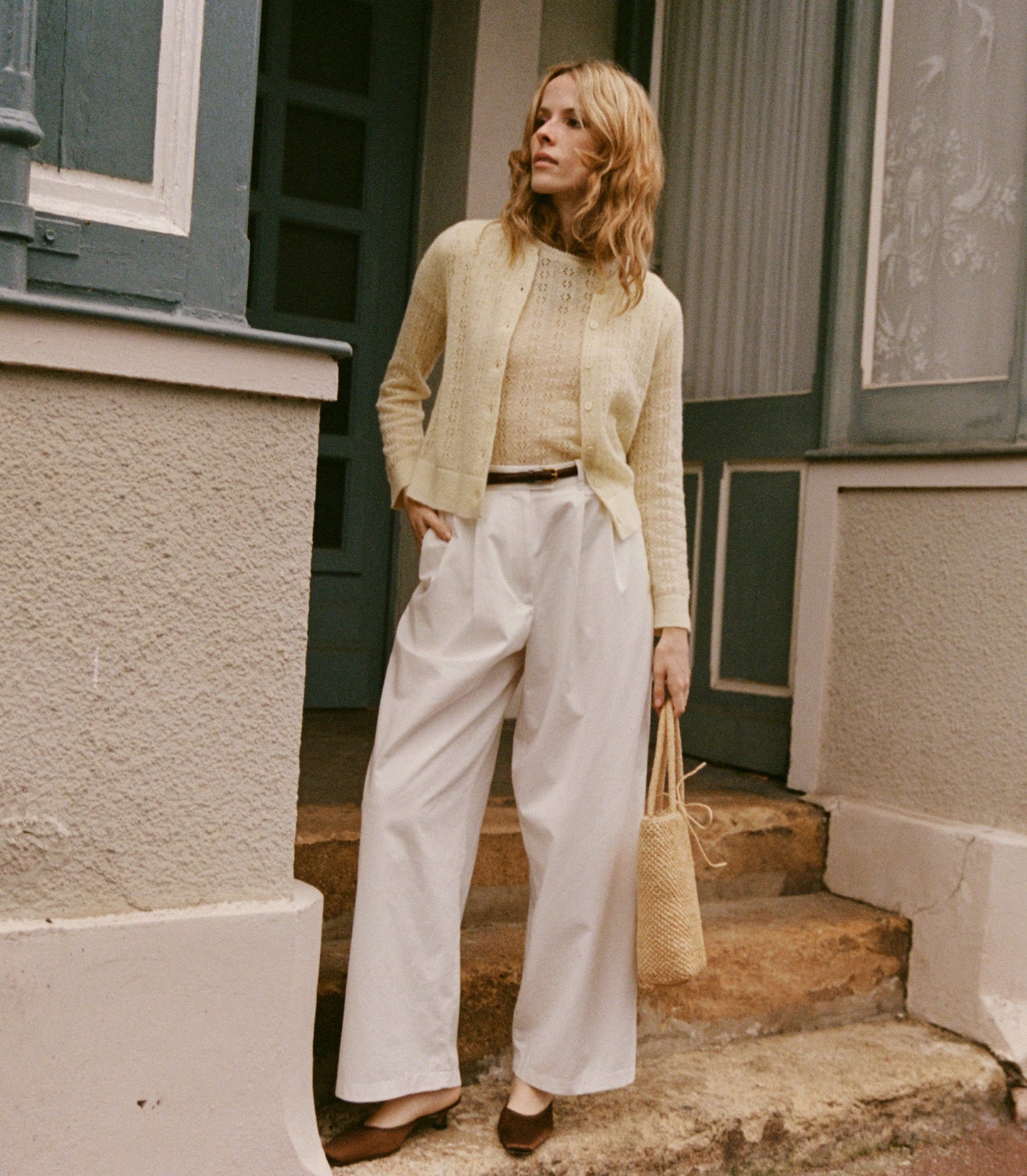 DÔEN Women Danae Pointelle Cardigan - Vanilla