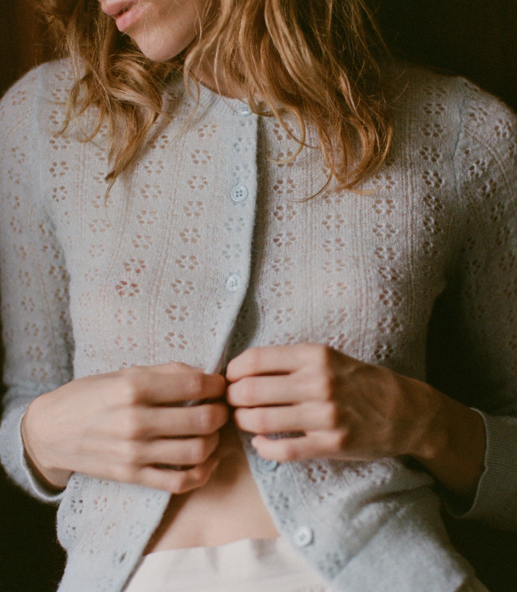 DÔEN Women Danae Pointelle Cardigan - Sky